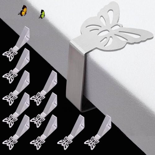 Tablecloth Clips for Thick Outdoor Tables 10 Pack, Butterfly Shape Picnic Table Cloth Holder Clip Heavy Duty Stainless Steel Decorative Cover Clamp for Party Wedding Restaurant Camping Essential