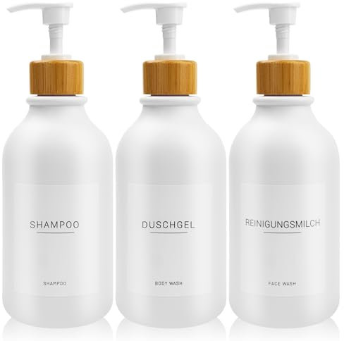 3 Stück 500ml Seifenspender mit 22 Weißen Etiketten Lotionspender aus PET-Kunststoff Leere Flasche Geeignet für Badezimmer（Weiße）