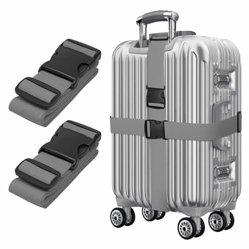 Grau Koffergurt Koffer Band 195cm Gepäckgurt Lang Gepäckgurte Kofferband Gurt mit klickverschluss Kofferbänder 2er Set Verstellbare Gepäckgurte Luggage Strap für Koffer