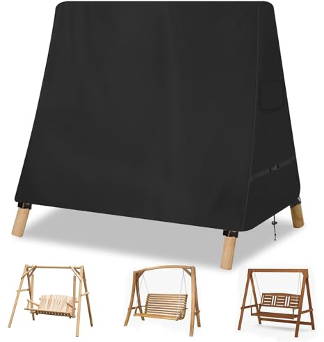 YMPPMKN A-Rahmen-Schaukelabdeckung Schwerlast 600D Oxford Gewebe mit Schnallen und Kordelzug, Wasserdicht, Winddicht, UV-Beständiges Hollywoodschaukel Abdeckung Spitzdach (215 * 143cm,Schwarz)