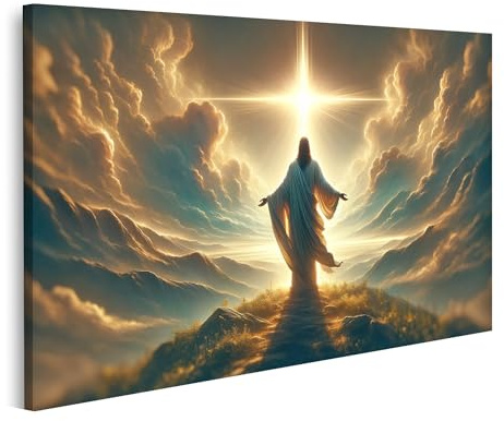 islandburner Bild auf Leinwand Jesus im Sonnenlicht auf Hügel Erlöser Bilder Wandbilder Poster