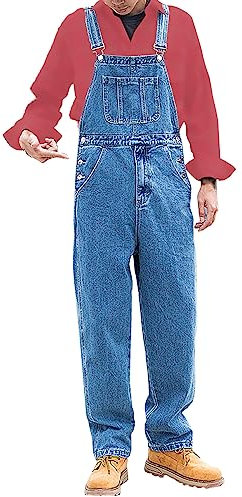 IQYU Arbeitshose Herren Blau Latzhose Männer - Jeanslatzhose Herren Lang 4Xl Overalls - Jumpsuits Männer Baggy Cargohose Sommer Jeanshose Denim-Arbeitslatzhose Onesie Hosenträger Latzanzug Streetwear