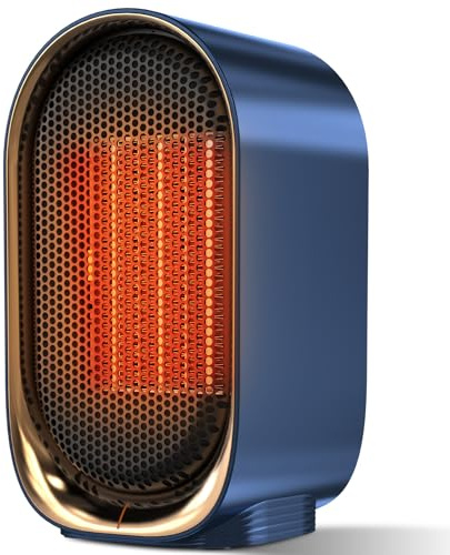 QQT Space heater,Portable PTC Ceramic Space Heater for Indoor Use,Quiet Desk Heater for Office,Energy-Saving Bathroom Heater,Tipping and Overheating Protection,Suitable for Office,Bedroom (Blue)
