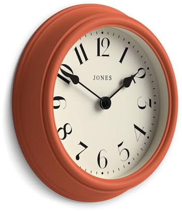 JONES CLOCKS® Frieze Reloj de Pared | Pequeño y Elegante Reloj Redondo clásico | 23cm | Naranja de Terracota | Diseño Bonito Ideal para la Cocina, el salón, el Dormitorio, Espacios Grandes o pequeños