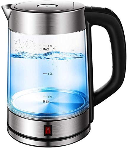 Bollitori, bollitore elettrico per tè in vetro, bollitore elettrico per acqua calda in vetro da 2200 W con funzione di isolamento e design antiscottatura, visione in vetro borosilicato elevato