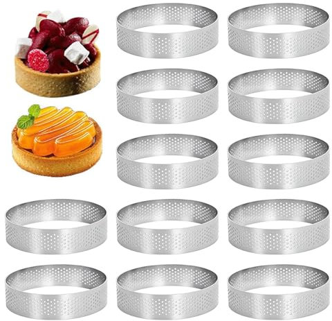 Anelli per torte da forno - 12 pezzi di stampo per muffin in acciaio inox anello da pasticceria | Strumento per dessert con design a fori, strumento per dessert antiad