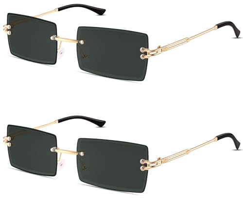 Kiiwah 2 Paar Rechteck Randlose Sonnenbrille, Retro Ultra-Small Frame Sonnenbrille, Quadratische Durchsichtige Linse Sonnenbrille, Rimless Sunglasses