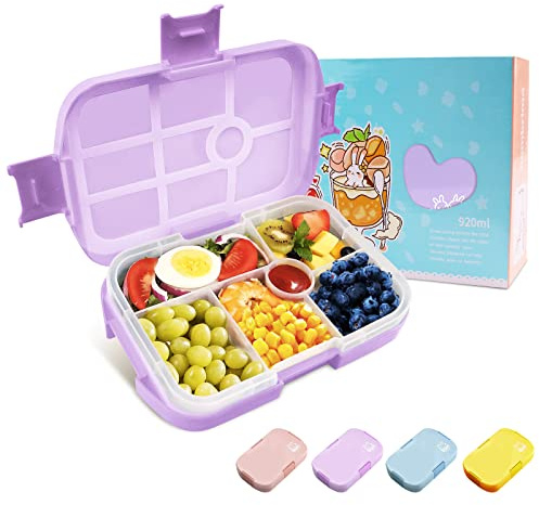 Homtibrm Bento Lunch Box, 920ML Kids Lunch Box with 6 Compartments Snack Salad Box Food Container for Childrens Girls Boys Adults Work School, Microwave Freezer & Dishwasher Safe (Purple)