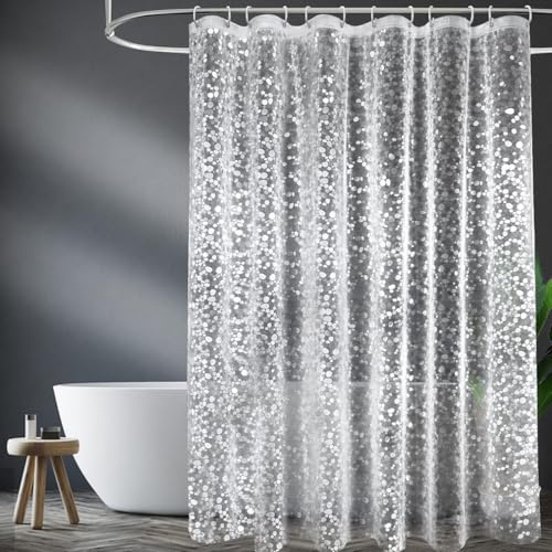 Shower Curtains Mould Proof Resistant, PEVA Waterproof Heavy Duty Bathroom Curtains, Liner 3D Effect Clear Pebble Shower Curtain with 12 Hooks, 180 x 180 cm, Cobblestone