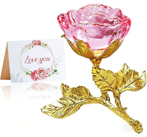 SWEETIME Kristallrose Rosa,K9 Glasrose Kunstblume,Ewige Rose 3D Handgemacht Langstielige Rose Muttertag Valentinstag Weihnachten Thanksgiving Jahrestag Frauen Geburtstag Geschenk