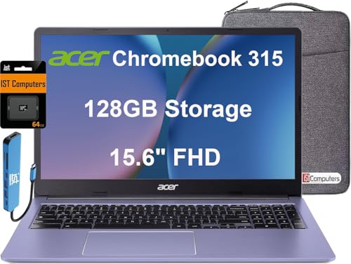 acer Chromebook 315 (15.6 pulgadas FHD, Intel Celeron N4500, 4 GB de RAM, 128 GB de almacenamiento (64 GB eMMC + tarjeta SD de 64 GB) portátil doméstico y estudiante, batería de 10 horas de duración,