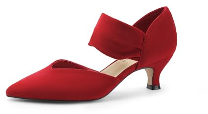 DREAM PAIRS Women's Kitten Heels Low Pumps Shoes Pointed Closed Toe Slip on Dress Work Bridal Party Wedding,Size 5,Red,DWUMPU2506