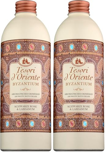Tesori d'Oriente - Crema Bizancio, baño de espuma con notas de rosa negra y ladano, limpia la piel e hidrata los nutrientes y la humedad, 500 ml (Paquete de 2)