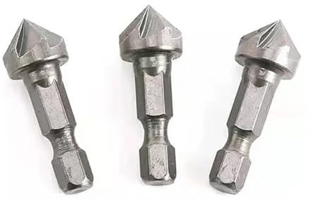 Broca avellanadora de 90 grados, broca de chaflán, vástago hexagonal de 1/4 para carpintería en taladros de madera, taladros de Metal, herramientas manuales for eliminar rebabas durable(3PC Black sil