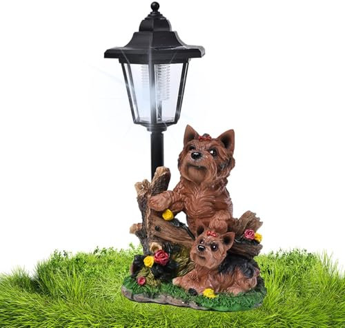 szaluyk Statue de jardin en forme de chien avec lumière - Décoration de chien avec lanterne solaire - Figurine de collection - Décoration animale pour balcon, terrasse, cour