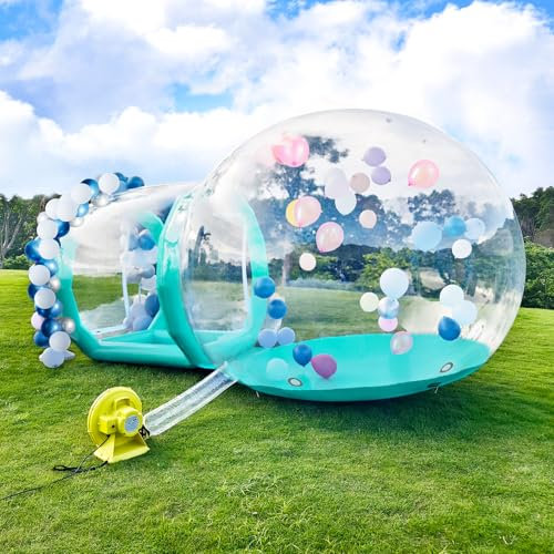Inflatable Bubble House, 10ft Dia Clear Inflatable Bubble Dome Tent with Blower & Pump, Commercial Grade PVC Waterproof Garden Tent with 6ft Tunnel for Kids, Party, Commercial Use