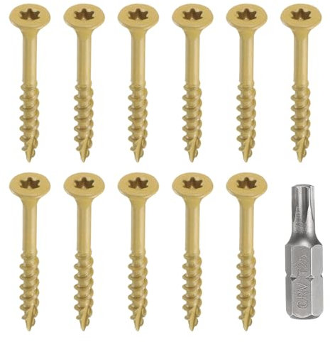 sourcing map 100pcs Deck Screws #8 x 1-5/8 Torx Exterior Wood Screws Rust Resistant Epoxy Coating Outdoor Decking Screw with T25 Star Drive Bit, Screws for Decks Fences Machinery Ship