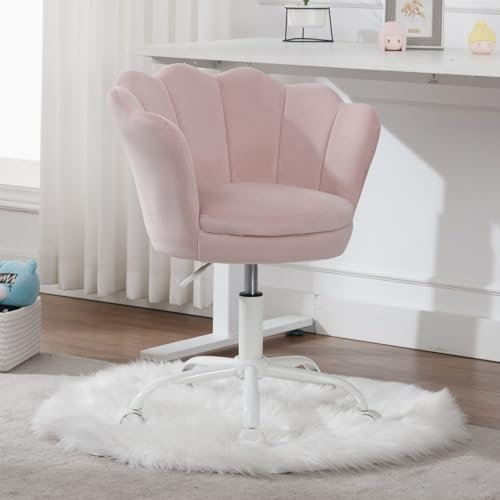Ya-Home Drehstuhl Kinder Samt Schreibtischstuhl höhenverstellbar Blütenblatt Design gepolsterter Stuhl Bürostuhl für Jungen und Mädchen,Rosa