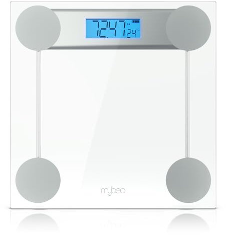 MyBeo - Personenwaage digital glas – max. 180 kg – große Anzeige - blaues LCD Display - kg und lb – DMS Sensoren – Körperwaage