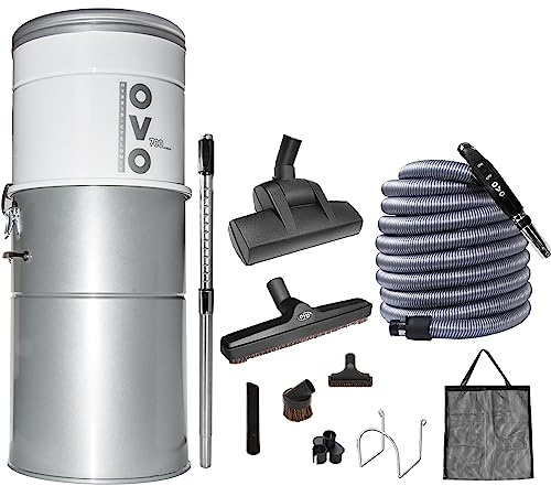 OVO Heavy Duty Powerful Central Vacuum System, Hybrid Filtration (with or Without Disposable Bags) 35L or 9.25Gal, 700 Airwatts with 40ft Deluxe Plus Accessory kit Included