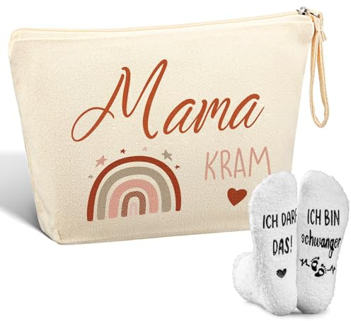 Jadive 2 Stück Geschenk Schwangerschaft Set Geschenk Werdende Mama Kosmetiktasche mit Reißverschluss Mama Kram rutschfest Socken Geschenkideen Schwangerschaft für Freundin(Regenbogen)