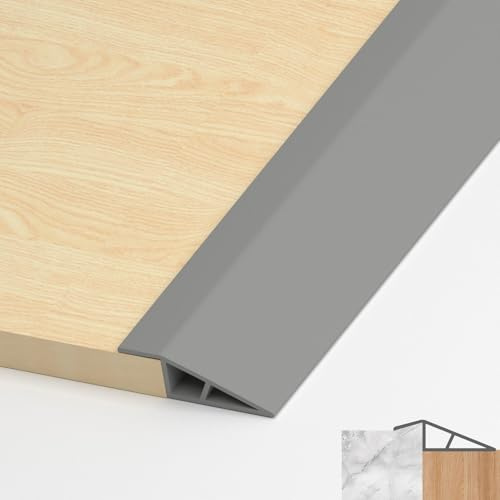 LIHIQIYA Perfil de Transición Autoadhesivo PVC Perfil, Transición Suelo Desnivel Autoadhesivo para Diferencia Tapajuntas Suelo Perfil de Unión para Suelos (Gris, 12mm a 15mm, 1M)