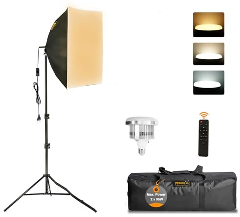 Softbox - Kit d'éclairage LED pour studio photo - 85 W - 40 x 40 cm - Avec lampes de studio E27 3000-6500 K - Trépied de lumière entièrement réglable - Pour YouTube, Tiktok, portraits de studio