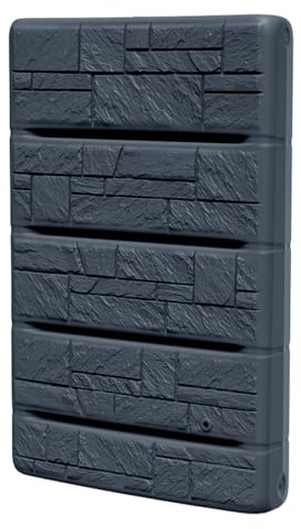 400L Flat Rainwater Wall Tank – Slimline Decorative Water Butt with Stone Effect, Space-Saving Rain Barrel, Outdoor Garden Water Storage (Anthracite)