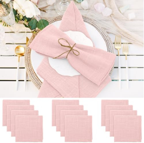 Wapasezyar Tygservetter 12-pack, 42 x 42 cm, linneservetter, tvättbara bordsservetter för jul, restaurang, bröllop, evenemang, familjefester, födelsedagar, fester (ljusrosa)