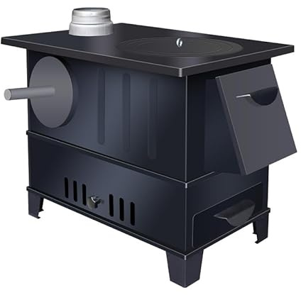 Estufa Leña Interior con Horno Fuerte Disipación de Calor, Cocina de Leña Multiusos para Calentar, Cocinar y Hervir Agua, con Chimenea y Tanque de Agua(50.5 * 30.5 * 41cm)