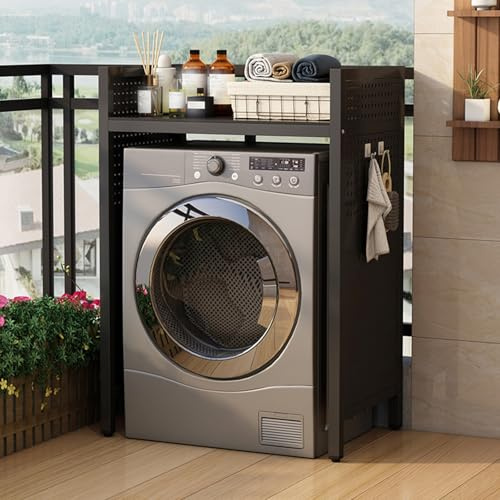 Stabiles Waschmaschinenregal Trockner, Lagerregal über der Waschmaschine mit Anti-Rutsch Füßen, Platzsparend für Waschküche(Black)