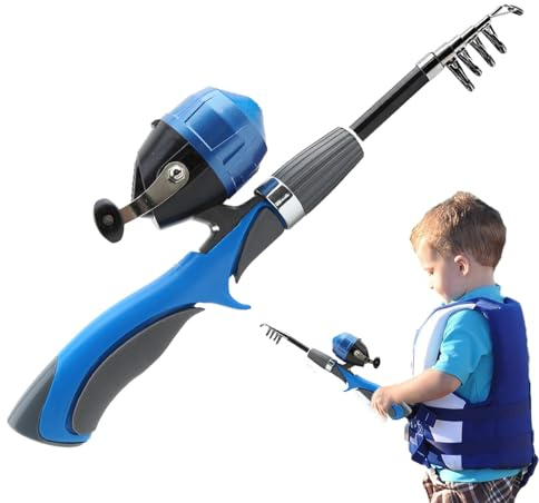 Teleskop-Angelrute für Kinder, Set aus Stahl mit komfortablem Griff, Teleskop-Angelrute, für Anfänger, Mädchen, Kinderpartys und Weihnachten, Innen- und Außenbereich
