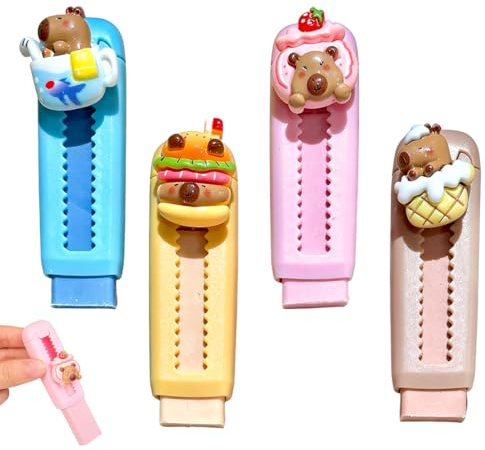CEJAS 4 Pezzi Confezione da Gomme Capybara Retrattili Capybara Gomma da Cancellare,Gomme Retrattili per Bambini, Studenti
