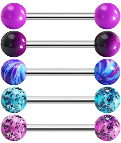 OUFER Body Piercing langue en barre 14G en acier inoxydable 316L, barre droite de 16 mm avec billes en acrylique de 6 mm, bijou de piercing polyvalent pour langue et mamelon