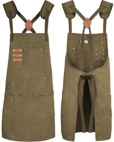 BEAZOOM for Heavy Duty Canvas Work Apron for Welding and Carpentry, Adjustable X-Back Design for Comfort, Protective Apron for Men and Women in Cafe Gardening