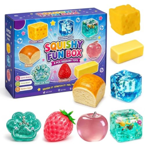 Squishy Fun Box Mystery Set – 8-teiliges Blindbox-Set mit Malzzucker-Squishies | Kreative langsam zurückkehrende Fidget-Spielzeuge zur Stressbewältigung | Handentspannung & Schreibtischdeko,A