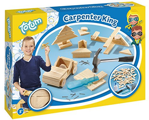 Hammerspiel Zimmermann-Set Carpenter King: mit Holzteilen in verschiedenen Größen und Formen, Nägel und Hammer