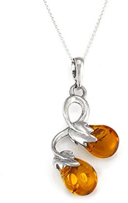 Silverly Damen Sterling Silber 925 Echte Bernsteinkette 45cm Kette