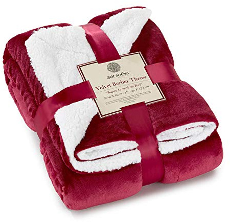 Genteele Sherpa Throw Blanket Super Soft Reversible Ultra Luxurious Plush Blanket, 50 x 60 inches, Rich Burgundy Red/White