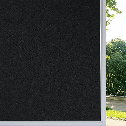 rabbitgoo Pellicola Oscurante Vetri Finestre 44.5x200cm, Pellicola per Vetri Finestre Nera, Pellicole Opaca Statica Senza Colla No Residui, Pellicole Privacy Smerigliata per Camera da Letto Bagno