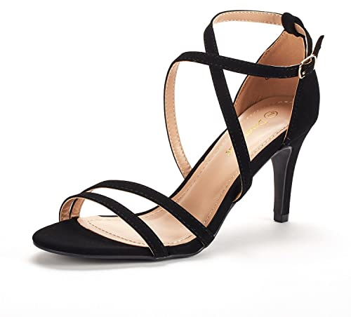 DREAM PAIRS Women's GIGI Fashion Stilettos Open Toe Pump Heel Sandals, Size 6, Black Nubuck