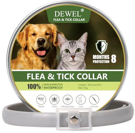 DEWEL 63,5cm Zeckenhalsband für Hunde Katze, Verstellbar Hund und Katze Flohhalsband, Wasserdicht Anti-Zecken und Flöhe