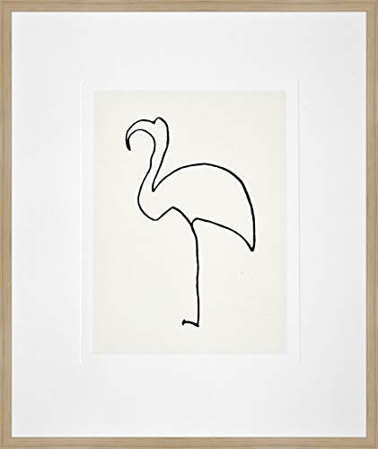 nielsen HOME Bild mit Rahmen 50x60 cm (hoch) - Picasso Le Flamand Rose I der Flamingo - Kunstdruck - Holzrahmen Eiche - Premium Poster gerahmt made in Germany