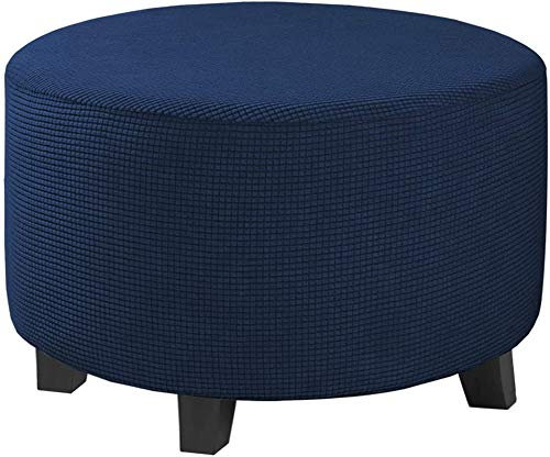 XDKS Runde Stretchhussen für Ottomanen, abnehmbarer Fußhocker, Stauraum, Ottomane, Schutzbezüge für Wohnzimmer (groß, marineblau)
