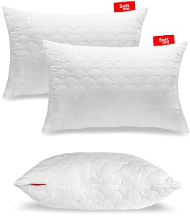 Quiltad premiumkudde SOFTIMI – antiallergisk – anti-kvalster – luktlös kan användas omedelbart – med hårdhetsjustering (set om 2 50 x 60 cm)