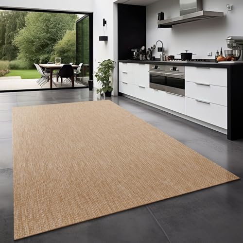 TT Home Alfombra para Exterior Alfombra Cocina Balcón Terraza Diseño Monocolor Moderna, Color:Naturaleza, Tamaño:160x220 cm