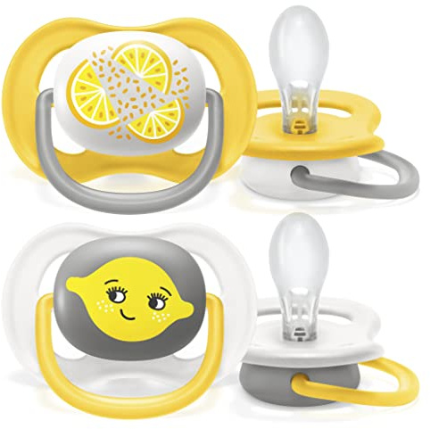 Philips Avent Ciuccio Ultra Air Per 6-18 Mesi, Ortodontico E Senza Bpa, 2 Pezzi, Custodia Da Trasporto/sterilizzazione Inclusa, Scf080/18, color Giallo E Arancione