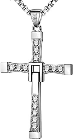 Mokeum Stainless Steel Cross Necklace, Medical Titanium Steel Jewellery, Fast and Furious 1:1 Reduction Inlaid with Cubic Zirconia, Gift for Husband/Family/Friend (Gift Box), Zirconia, Zirconia