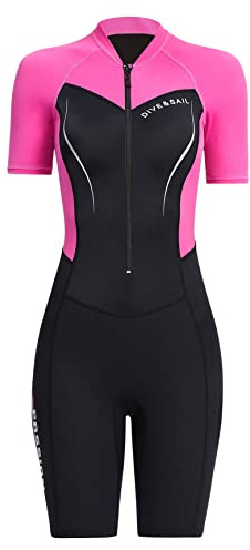 Women Neoprene Short Wetsuit Zipper One Piece Swimsuit 1.5mm Snorkeling Diving Suit Shorty Dive Wetsuits UV Protection Full Body Swimwear XL