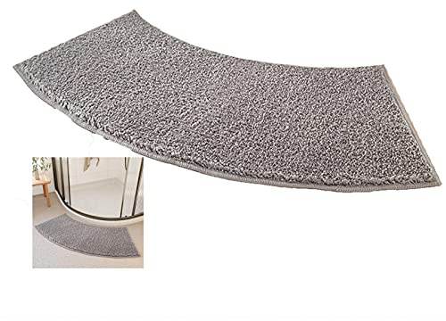 MOTT 50 Bathroom Curved Bath Mat,Shaggy Sector Corner Shower Mat,Thick Soft Microfiber Shower Rugs for Hotel Shower Room,Water Absorbent,Non Slip, Grey